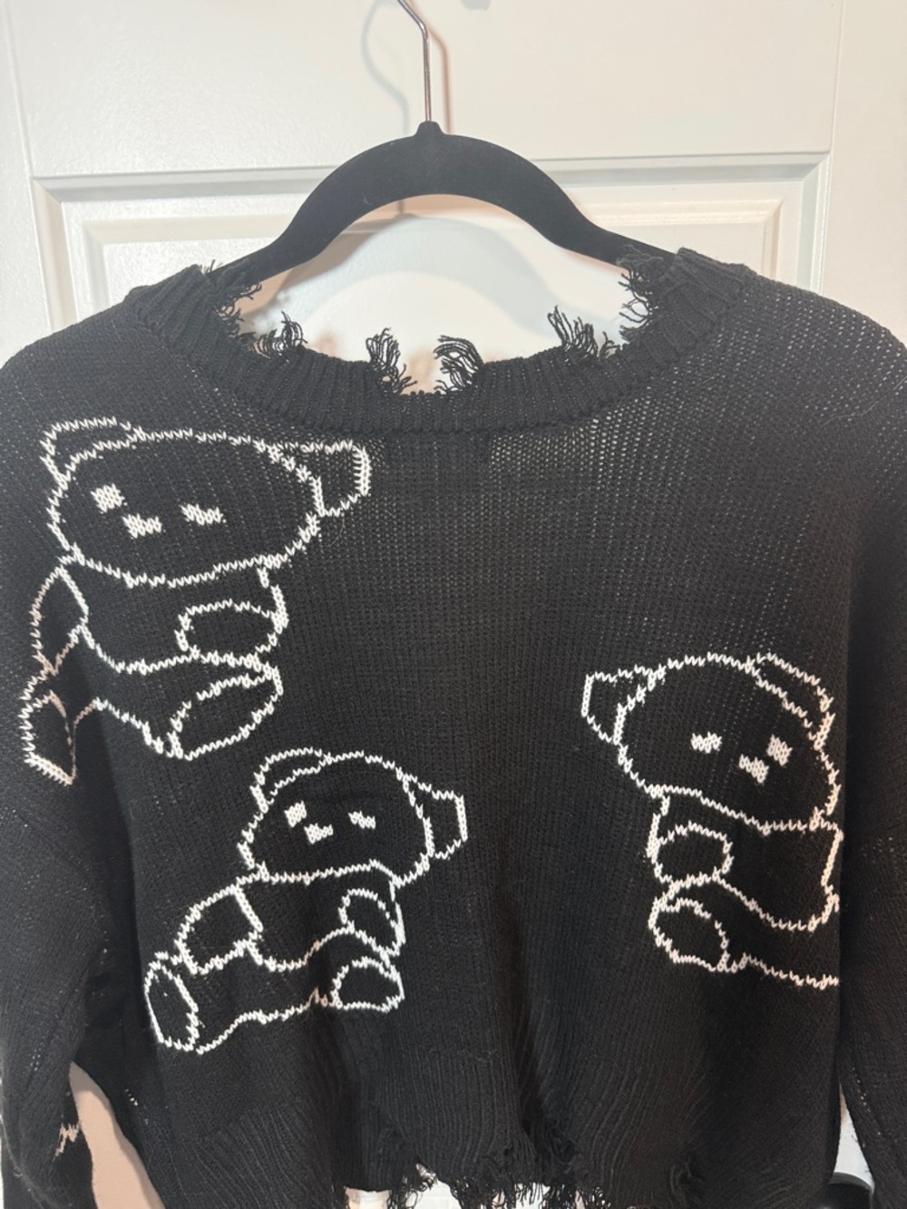 Joyrich Black Knit V-Neck Sweater with White Teddy Bear Motif - Picture 6 of 8